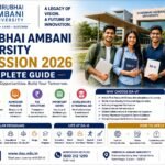 Dhirubhai Ambani University Admission 2026 complete guide banner featuring the university campus, students, eligibility criteria, admission process, fee structure, scholarships and important admission dates.