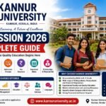 Kannur University Admission 2026 complete guide banner featuring the university campus, students, eligibility criteria, admission process, fee structure, scholarships and important dates