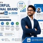 Young professional optimizing a LinkedIn profile, sharing industry content, and building a personal brand to grow career opportunities in 2026.