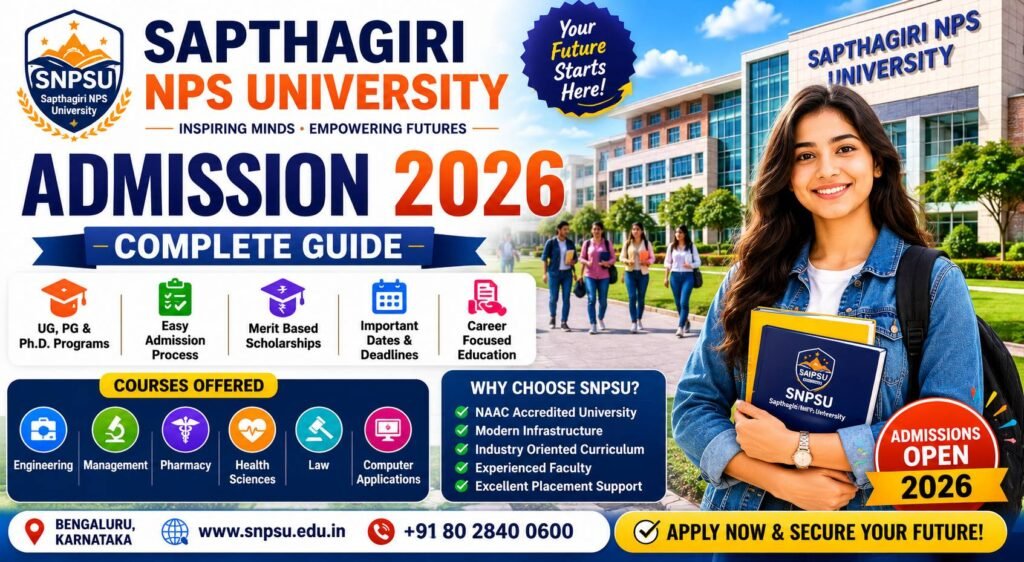 Sapthagiri NPS University Admission 2026 guide featuring Bengaluru campus, students, courses, eligibility criteria, fee structure and application process