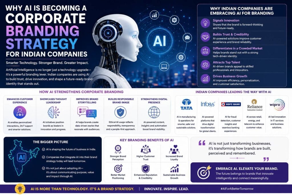Indian business leaders using artificial intelligence, data analytics, and digital branding tools to strengthen corporate brand identity and customer engagement.