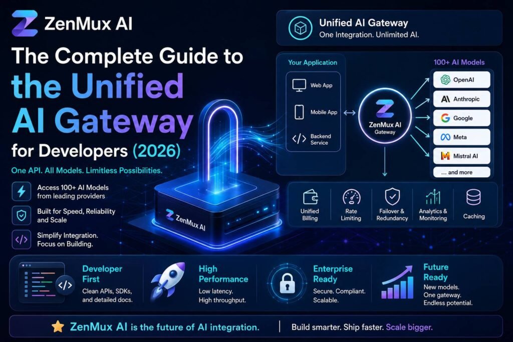 Developer using the ZenMux AI platform to access multiple AI models through a unified API gateway with intelligent routing, analytics dashboards, and performance monitoring.