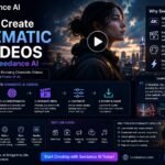 Creator using Seedance AI to generate cinematic AI videos with text prompts, realistic scenes, camera movements, lighting effects, and professional video editing tools.
